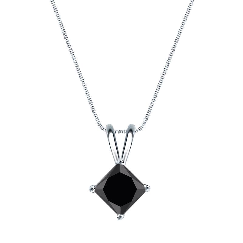 Auriya 3/4ctw Princess Cut Solitaire Black Diamond Necklace 14k Gold