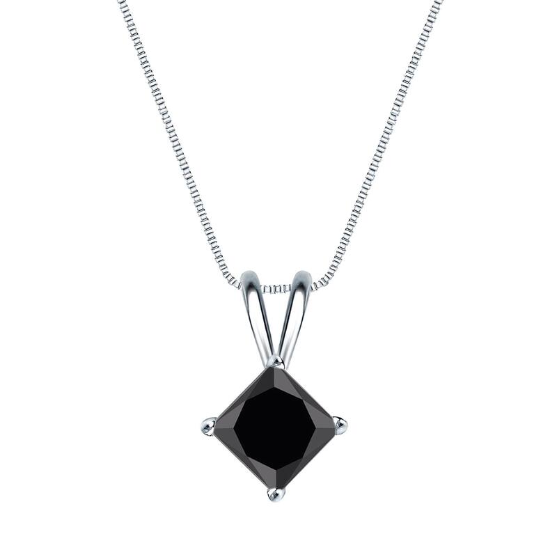 Auriya 1ctw Princess-cut Solitaire Black Diamond Necklace 14k Gold
