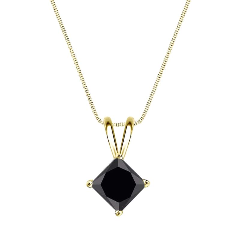 Auriya 1ctw Princess-cut Solitaire Black Diamond Necklace 14k Gold