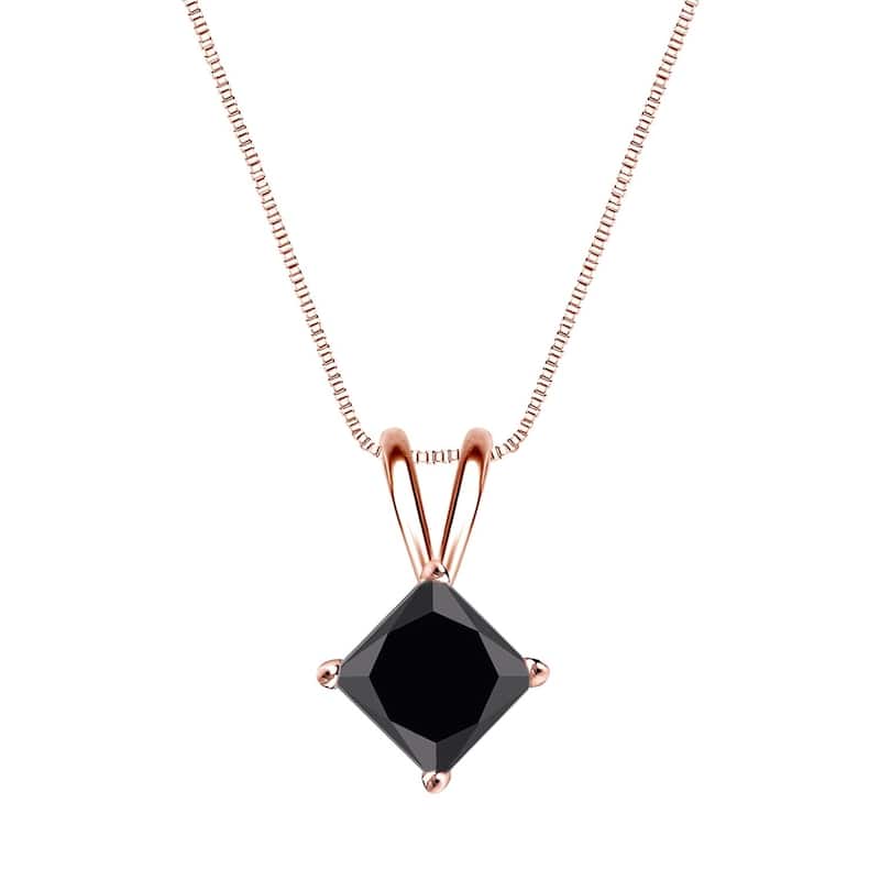 Auriya 1ctw Princess-cut Solitaire Black Diamond Necklace 14k Gold