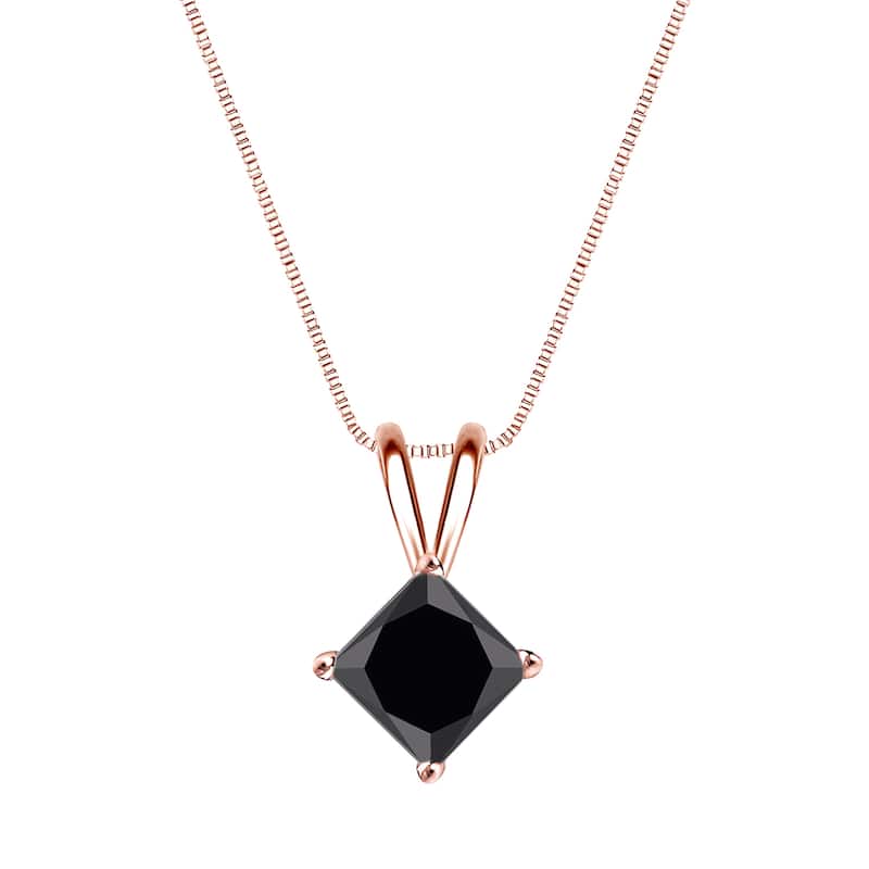 Auriya 1ctw Princess-cut Solitaire Black Diamond Necklace 14k Gold - Rose