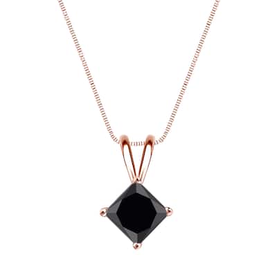 Auriya 1ctw Princess-cut Solitaire Black Diamond Necklace 14k Gold