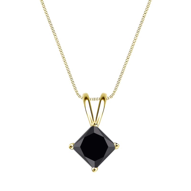 Auriya 1ctw Princess-cut Solitaire Black Diamond Necklace 14k Gold - Yellow