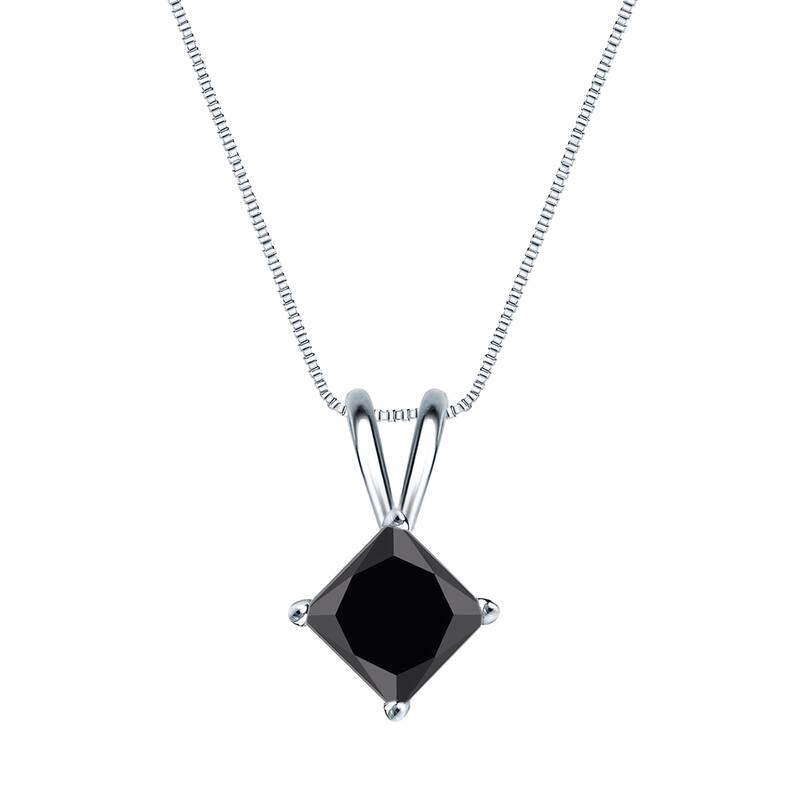 Auriya 1ctw Princess-cut Solitaire Black Diamond Necklace 14k Gold - White