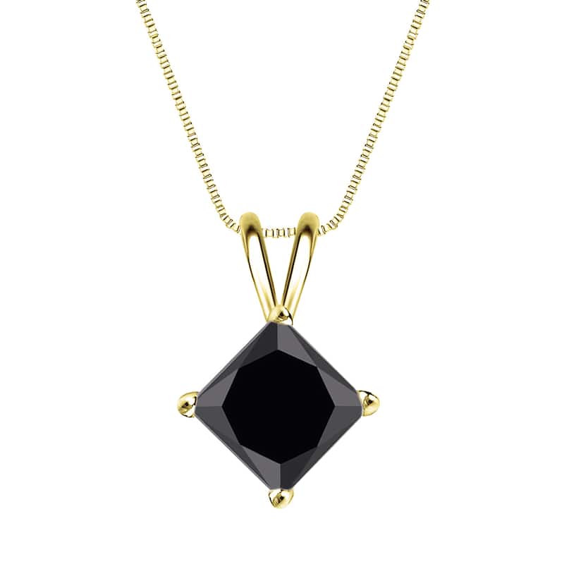 Auriya 2ctw Princess-cut Solitaire Black Diamond Necklace 14k Gold - Yellow