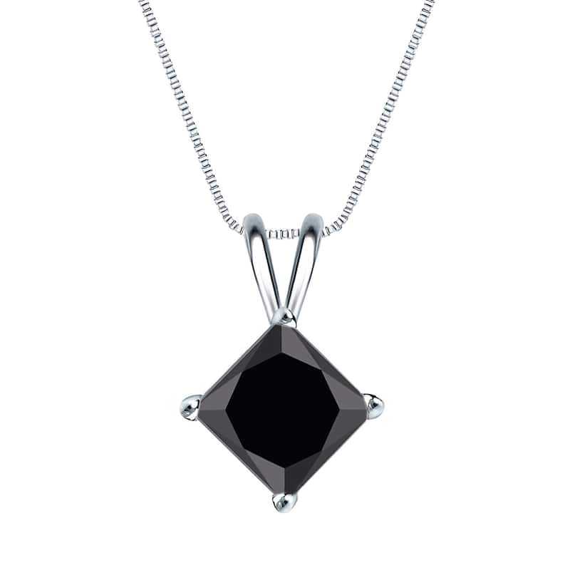 Auriya 2ctw Princess-cut Solitaire Black Diamond Necklace 14k Gold