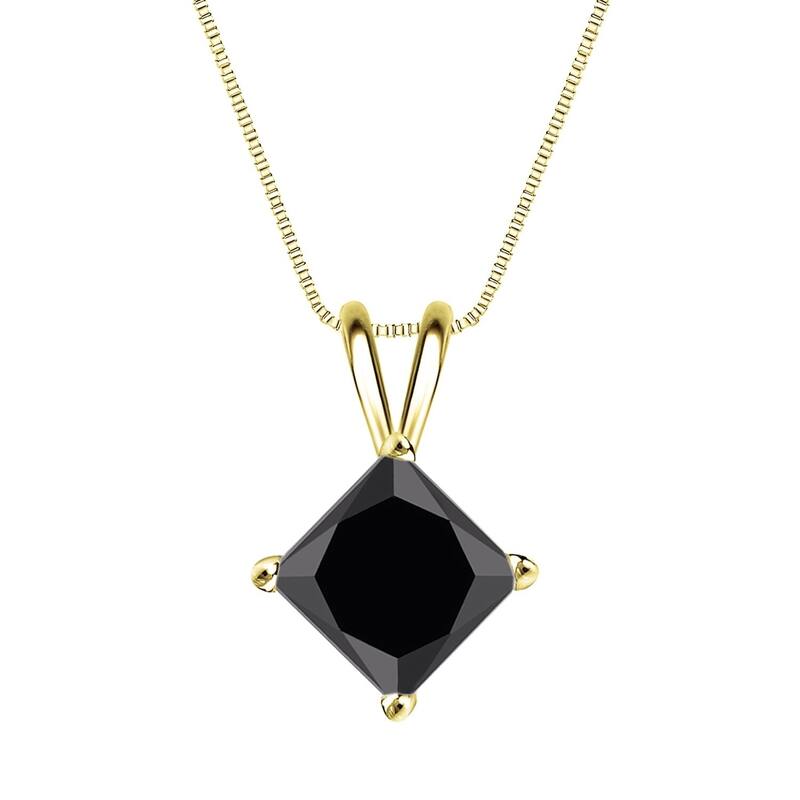 Auriya 2ctw Princess-cut Solitaire Black Diamond Necklace 14k Gold