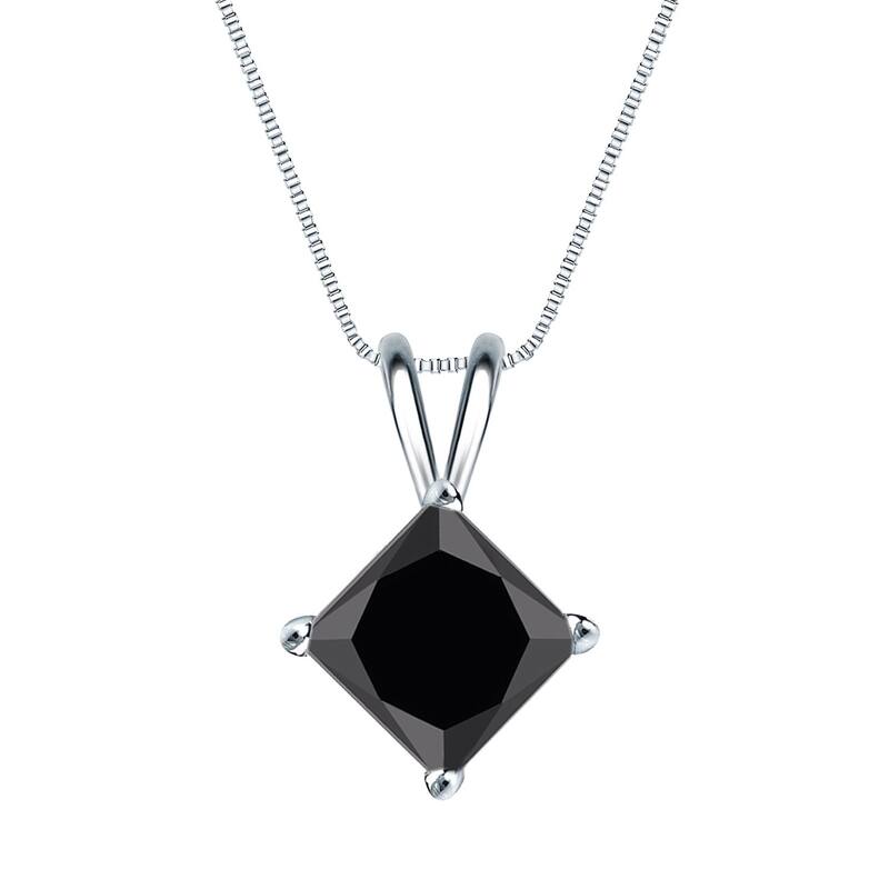 Auriya 2ctw Princess-cut Solitaire Black Diamond Necklace 14k Gold - White
