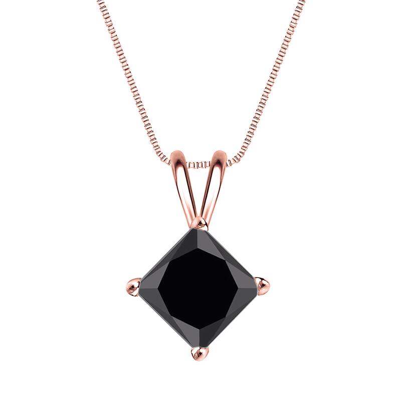Auriya 2ctw Princess-cut Solitaire Black Diamond Necklace 14k Gold - Rose