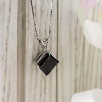 Auriya 2ctw Princess-cut Solitaire Black Diamond Necklace 14k Gold
