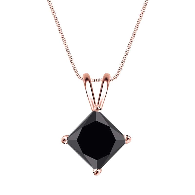 Auriya 2ctw Princess-cut Solitaire Black Diamond Necklace 14k Gold