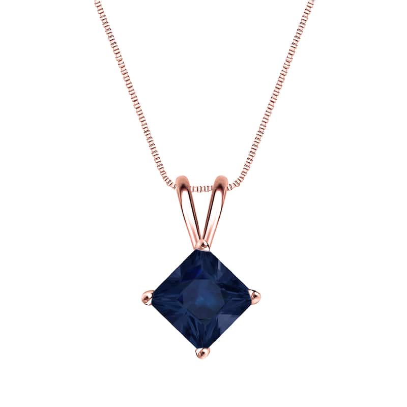Auriya 14k Gold Princess-cut Sapphire Solitaire Necklace 1 1/4ct TW