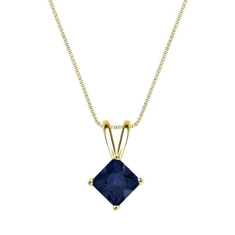 Auriya 14k Gold Princess-cut Sapphire Solitaire Necklace 1/2ct TW