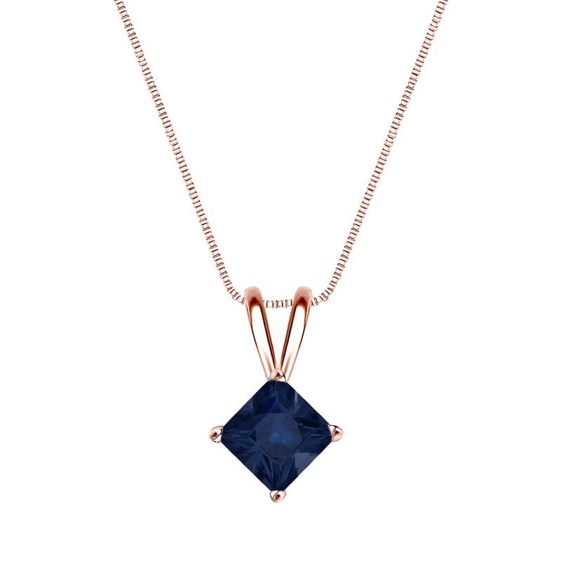 Auriya 14k Gold Princess-cut Sapphire Solitaire Necklace 1/2ct TW