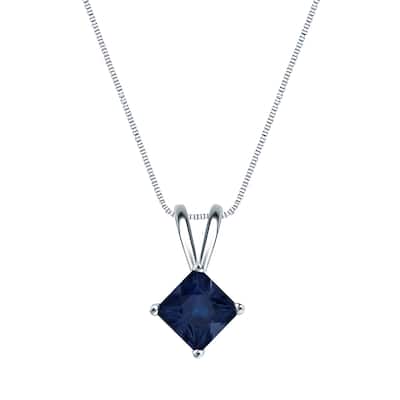 Auriya 14k Gold Princess-cut Sapphire Solitaire Necklace 1/2ct TW