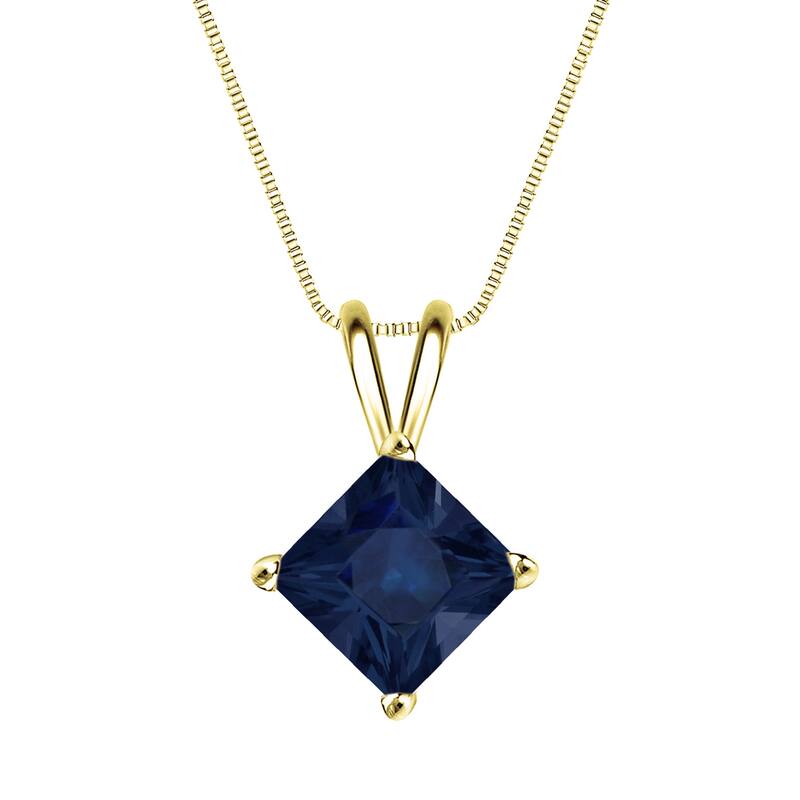 Auriya 14k Gold Princess-cut Sapphire Solitaire Necklace 2ct TW