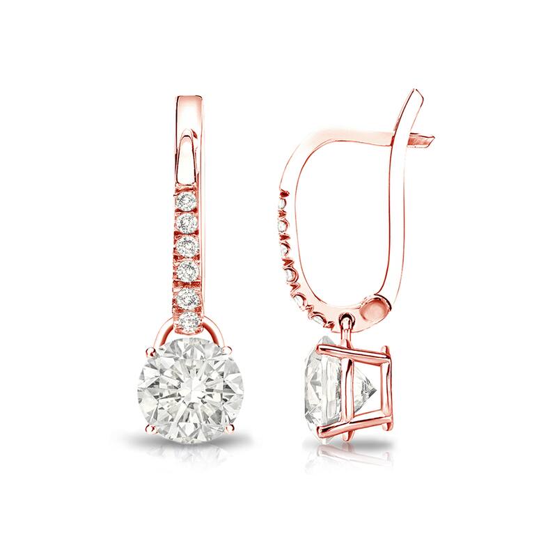 Auriya 14k Gold 1ct TDW Round Diamond Dangle Earrings - Rose