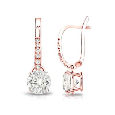 Auriya 14k Gold 1 1/4ct TDW Round Diamond Dangle Earrings