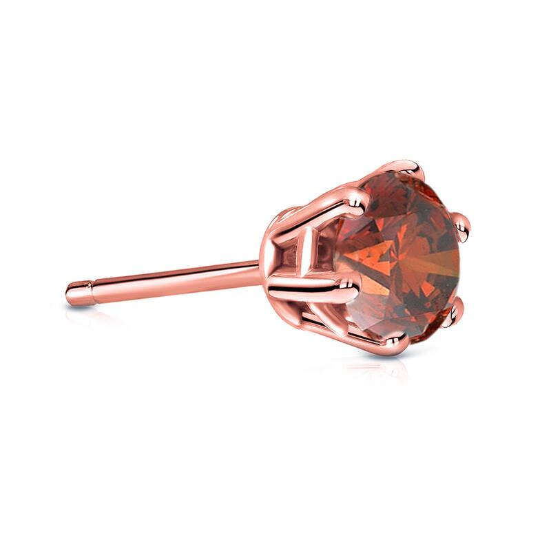 Auriya 14k Gold 1ct TDW Round 6-Prong SINGLE STUD (1) Brown Diamond Earring