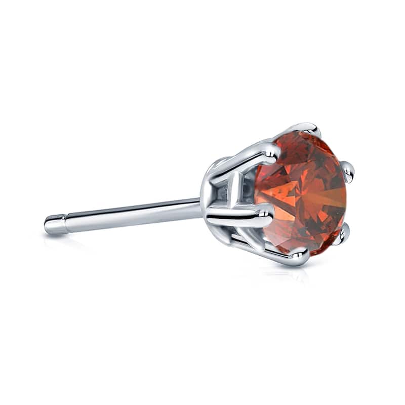 Auriya 14k Gold 3/4ct TDW Round 6-Prong SINGLE STUD (1) Brown Diamond Earring - White
