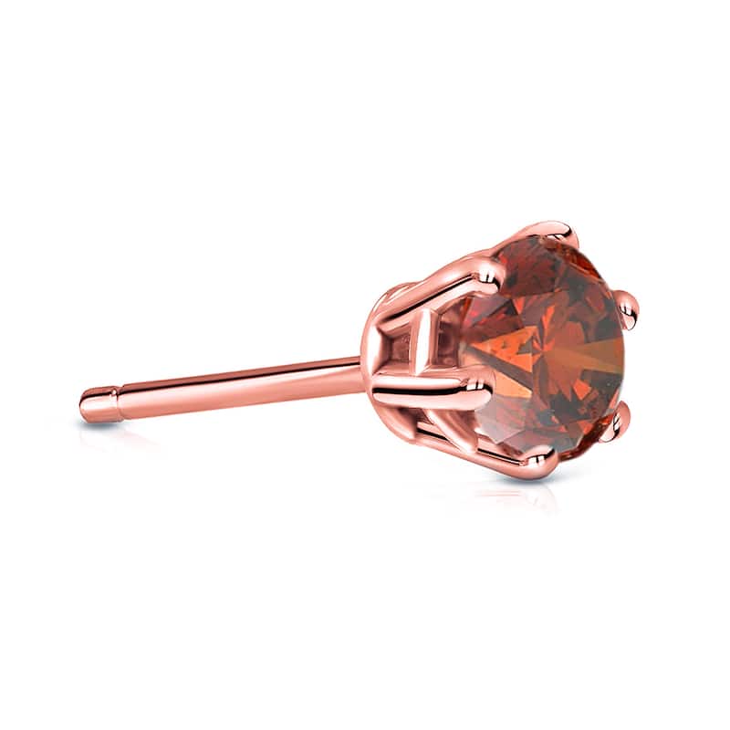 Auriya 14k Gold 3/4ct TDW Round 6-Prong SINGLE STUD (1) Brown Diamond Earring - Rose