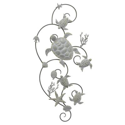 Three Hands Metal Turtle Scroll Wall Motif