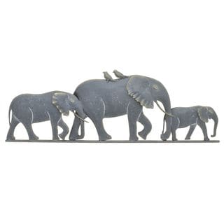 Three Hands 'Metal Elephants in a Line' Wall Art - Overstock - 12849924