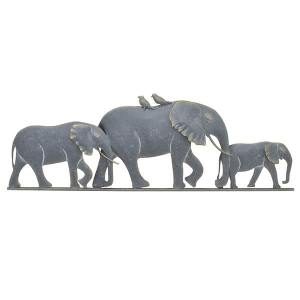 Three Hands 'Metal Elephants in a Line' Wall Art - Overstock - 12849924