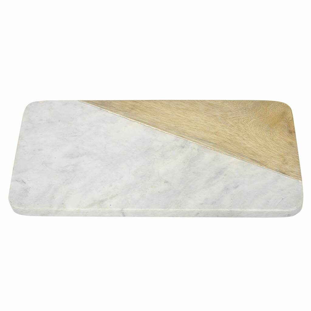 Three Hands Rectangle Marble Cutting Board with Wood Detailing