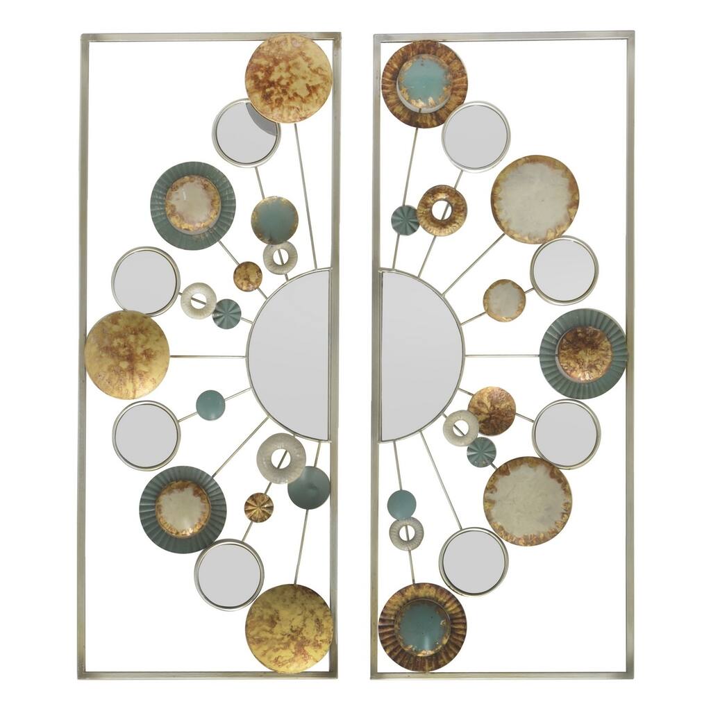 Three Hands Panel of Circles Metal Wall Decoration In Neutral Tones (Set of 2)