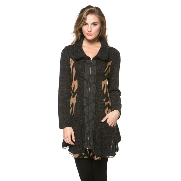 High Secret Women's Multi-fabric Zip-up Cardigan