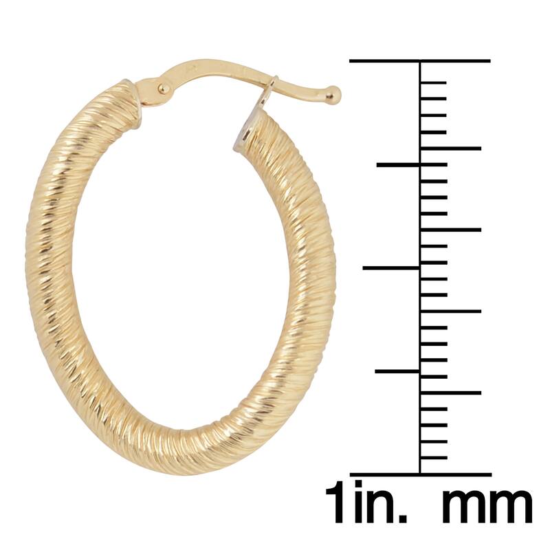 Fremada Italian 14k Yellow Gold Textured Finish Oval Hoop Earrings