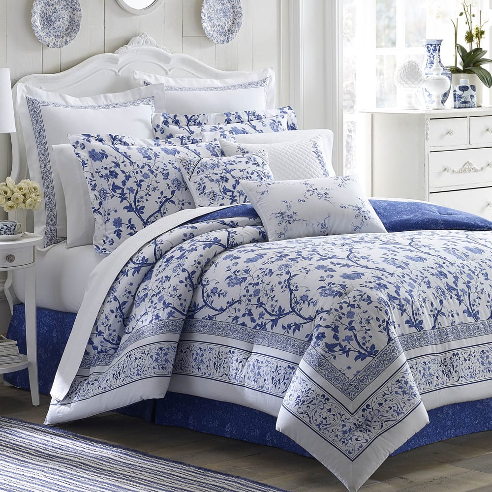 Laura Ashley Charlotte Blue Cotton 16-inch Decorative Pillow - Bed Bath ...