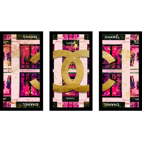 Framed Wall Art Sets by jodi "shop chanel in pink" framed plexiglass wall art set of 3 Framed Wall Art Sets by jodi "shop chanel in pink" framed plexiglass wall art set of 3