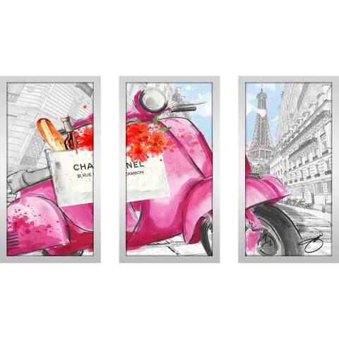 BY Jodi "Scoot Around Paris In Pink 3" Framed Plexiglass Wall Art Set of 3