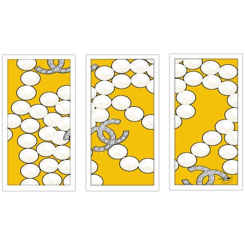 BY Jodi "Coco'S Pearls In Yellow" Framed Plexiglass Wall Art Set of 3