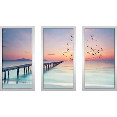 "Ocean Skies 2" Framed Plexiglass Wall Art Set of 3