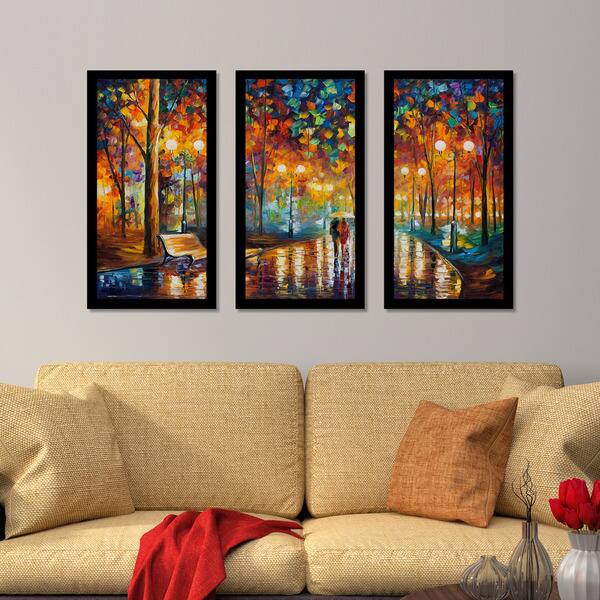 Leonid Afremov "Rains Rustel" Framed Plexiglass Wall Art Set of 3 Bed