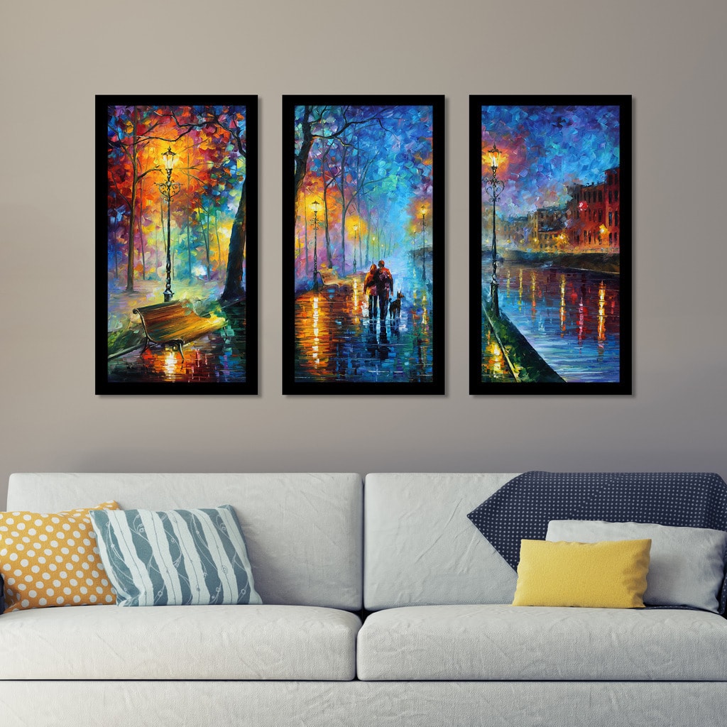 Leonid Afremov Melody Of The Night Framed Plexiglass Wall Art Set Of 3 On Sale Bed Bath