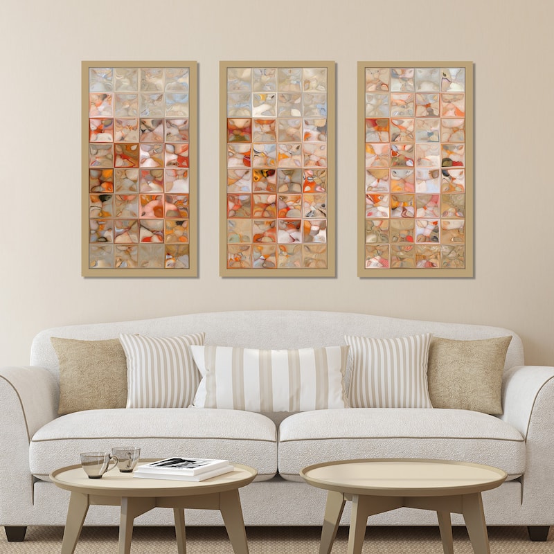 Mark Lawrence "Orange And Beige Max" Framed Plexiglass Wall Art Set of 3