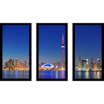 "Toronto By Night" Framed Plexiglass Wall Art Set of 3