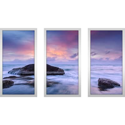 "Purple Sunset" Framed Plexiglass Wall Art Set of 3