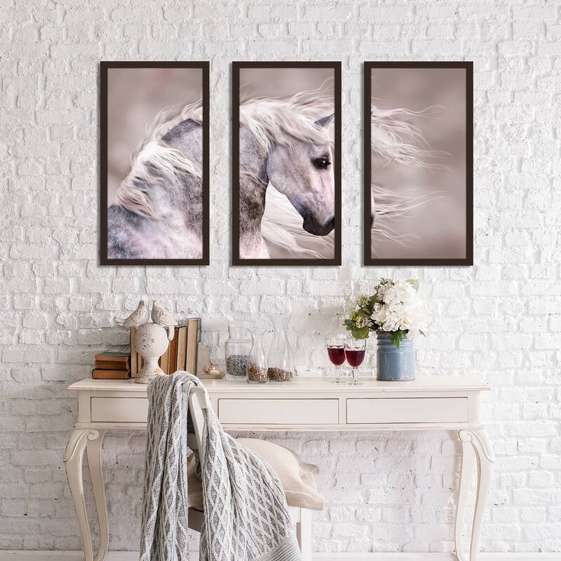 "White Beauty 1" Framed Plexiglass Wall Art Set of 3