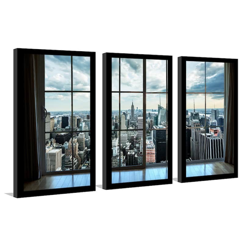 " NewYork Window" Framed Plexiglass Wall Art Set of 3