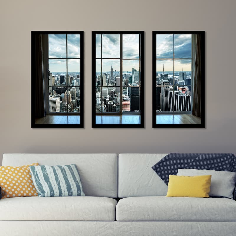 " NewYork Window" Framed Plexiglass Wall Art Set of 3