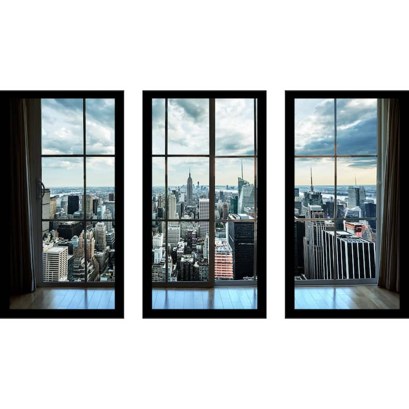" NewYork Window" Framed Plexiglass Wall Art Set of 3 - 13.5 Inches X 25.5 Inches X 1 Inches Each