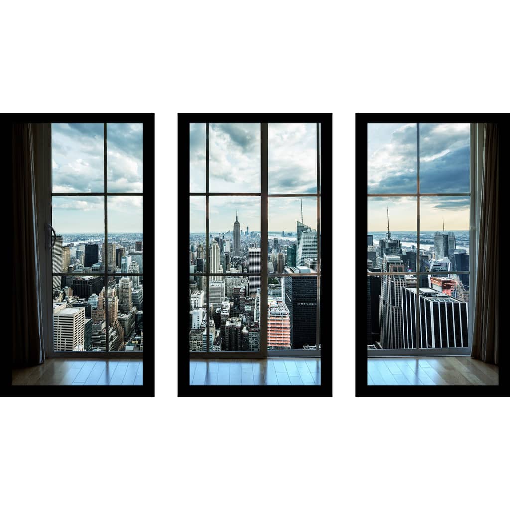 " NewYork Window" Framed Plexiglass Wall Art Set of 3