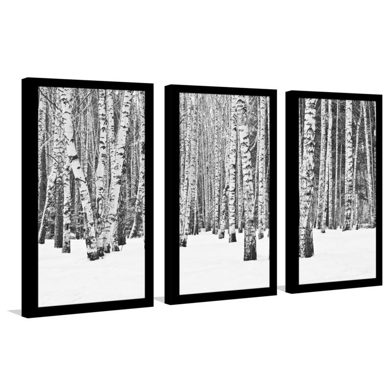 "Birch Trees In Winter" Framed Plexiglass Wall Art Set of 3