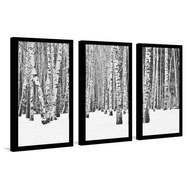 "Birch Trees In Winter" Framed Plexiglass Wall Art Set of 3 Bed Bath