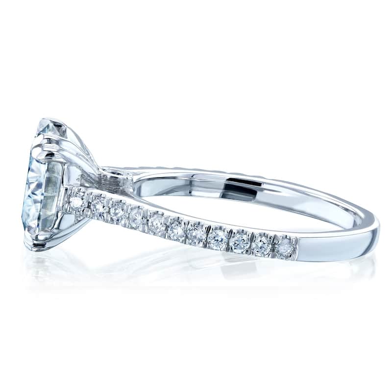 Annello by Kobelli 14k White Gold 2 1/5ct TGW Round Forever One Moissanite and Diamond Halo Engagement Ring (DEF/VS, GH/I)